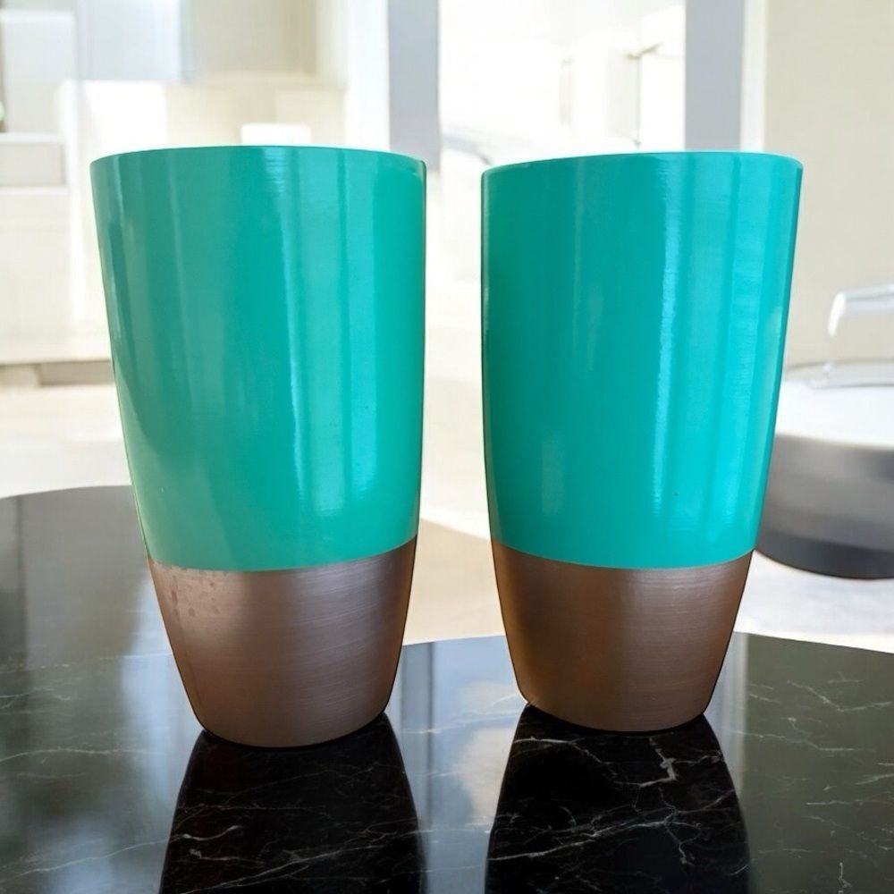 Set of 2 Turquoise Aqua Metallic Gold Decorative Table Vase by Proflowers